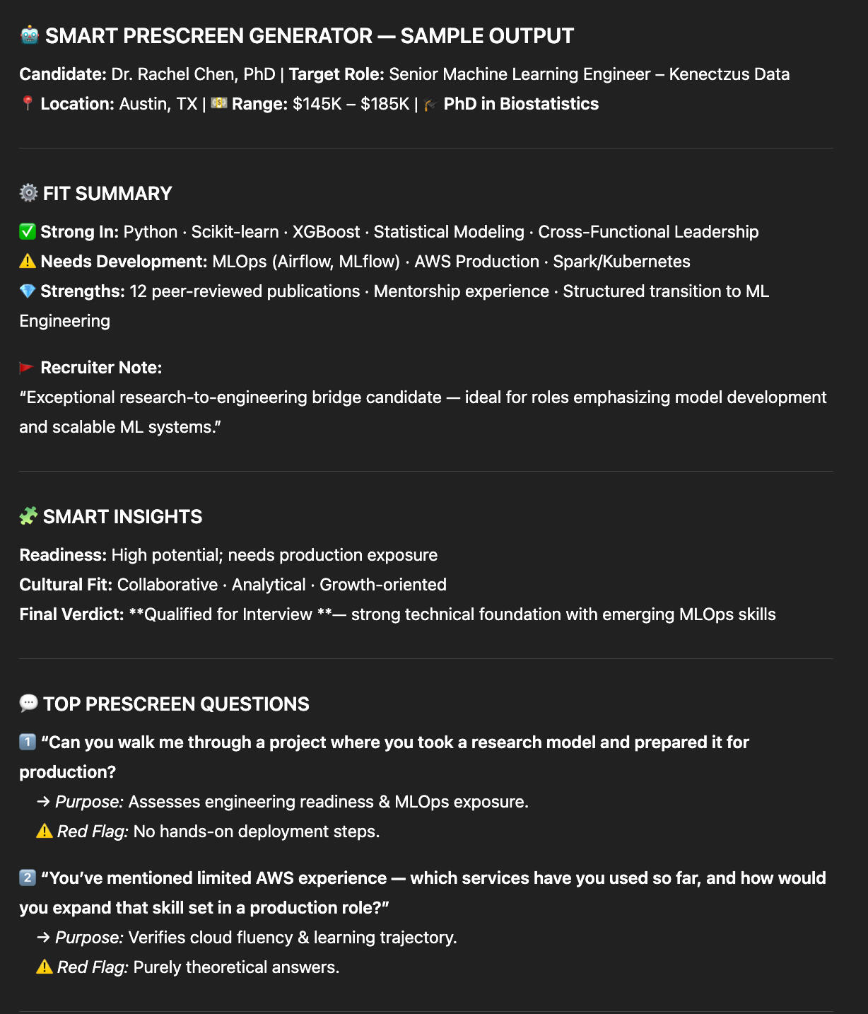 Candidate Comparison Tool Results